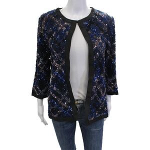 Aris A. Womens Black Argyle Diamond Jacket 3/4 Sleeve Round Neck Size M